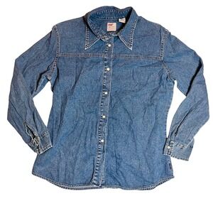 Levis Dry Goods Denim Pearl Snap Shirt Womens Md. Wash Blue Cotton Vintage Style